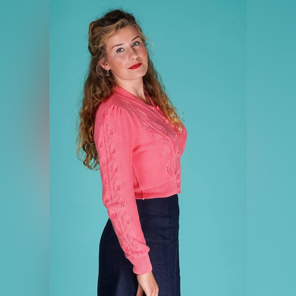 Emmy Design Sweden Susie Q Cropped Cardigan in Coral Cotton/Modal Blend